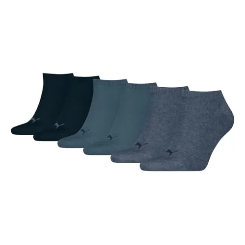 PUMA 3 Paar Unisex Herren Damen Sportsocken Kurzsocken Sneaker Socken, Farbe:Blau, Größe:43-46, Artikel:-460 denim blue