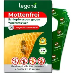 Legona® Schlupfwespen gegen Lebensmittelmotten - Effektive Mottenschutzlösung - Schädlingsbekämpfung mit giftfreien Schlupfwespen für ein sicheres Zuhause. Drei Lieferungen für 9 Wochen effektiven Schutz gegen Lebensmittelmotten!