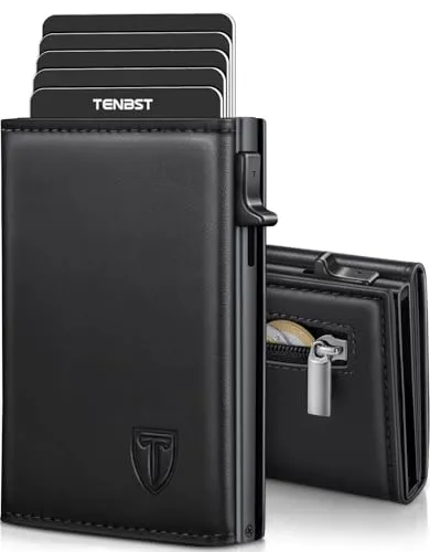 TENBST Geldbörse Herren mit Münzfach & RFID Schutz, Slim Wallet Premium Portmonee, 10 Kartenfächer + Geldtasche, Kartenetui Herren，Geschenke zum Vatertag - Grau-Schwarz