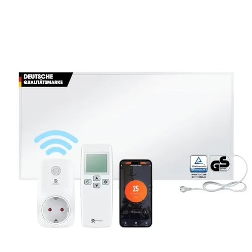 BR Bringer Infrarotheizung 1000 Watt - Smart Thermostat & Fernbedienung - Elektroheizkörper mit schneller Wärmeverteilung, ideal für Asthmatiker. Energiesparend und umweltfreundlich, 5 Jahre Garantie und TÜV GS geprüft.