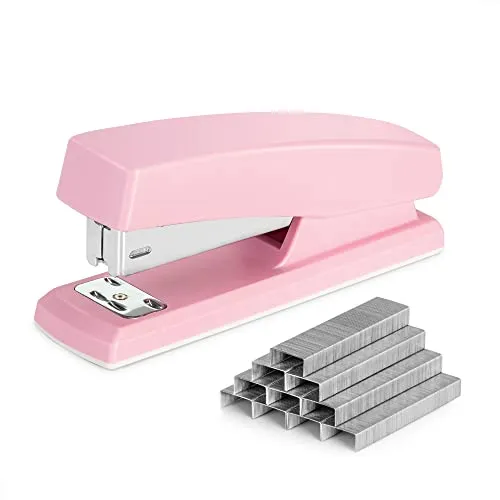 Deli Heftgerät, Schreibtischhefter mit 640 Heftklammern, Bürohefter, 25 Blatt Kapazität, Rosa