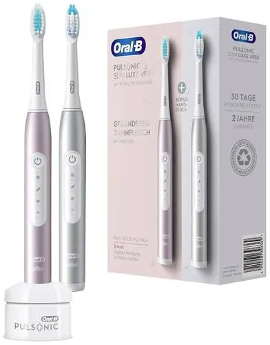Oral-B Pulsonic Slim Luxe 4900 - Elektrische Schallzahnbürste im Doppelpack, Platinum Rosegold, inkl. 15% Zubehör-Rabatt während der Garantiezeit