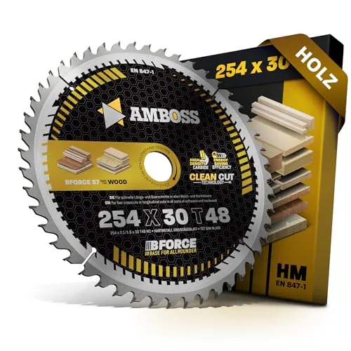 Amboss Kreissägeblatt HM 254 x 2.1/1.6 x 30 Z48 WZ - Kreissägeblätter für präzise Schnitte in Edelhölzern und Furnieren. Ideal für Akku-Kreissägen, schont die Akkuleistung und reduziert den Verschnitt.