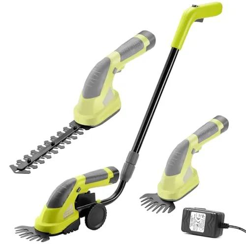DEWINNER Akku Strauchere und Grasschere 7.2V - 2-in-1 Heckenschneider - Heckenscheren mit 2 Aufsätzen und ergonomischem Design für mühelose Einhandbedienung. Der leistungsstarke 7.2V Akku sorgt für kabellosen Betrieb und bis zu 50 Minuten Laufzeit.