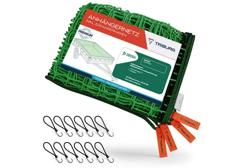 TRIBURG Anhängernetz [DEKRA Geprüft] mit Randverstärkung - Anhängernetz mit Randverstärkung und inkludierten Expanderhaken, ideal zur zuverlässigen Ladungssicherung für verschiedene Anhängergrößen. Schützt Ihre Ladung sicher beim Transport.