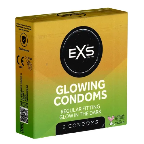 EXS Glowing Condoms – Leuchtende Kondome (3 Stück) - Besondere Kondome, die im Dunkeln leuchten, für ein aufregendes Erlebnis. Ideal für besondere Nächte und unvergessliche Momente.