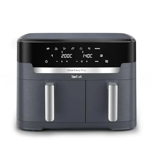 Tefal Dual Easy Fry XXL Heißluftfritteuse - Heißluftfritteuse mit 11 Liter Fassungsvermögen, zwei unabhängigen Schubladen für gleichzeitiges Garen, 7 Programme und 99% weniger Fett für gesunde, knusprige Ergebnisse.