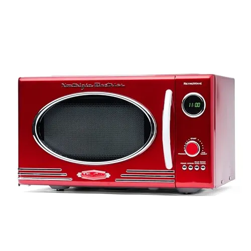 Nostalgia Retro Mikrowelle, rot, 800 Watt - Mikrowelle im Vintage-Stil mit 12 Kocheinstellungen und leicht ablesbarem LED-Display für optimalen Komfort beim Kochen.