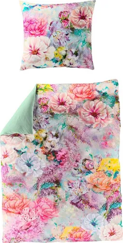 BIERBAUM Wendebettwäsche Colorful Flowers, 2-teilig - Bettwäsche aus hochwertigem Mako-Satin mit floralem Digitalprint, ideal für ein farbenfrohes Schlafzimmer und pflegeleicht bis 60°C waschbar.