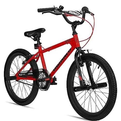 Bergsteiger Monaco 20 Zoll BMX - Cooles Kinderfahrrad für Freestyle - Freestyle BMX Rad für Kinder ab 120 cm, ausgestattet mit einem robusten Hardtail-Rahmen und 4 Stahl Pegs für coole Tricks. Modernes Design und schnelle Montage machen es zum idealen Begleiter.