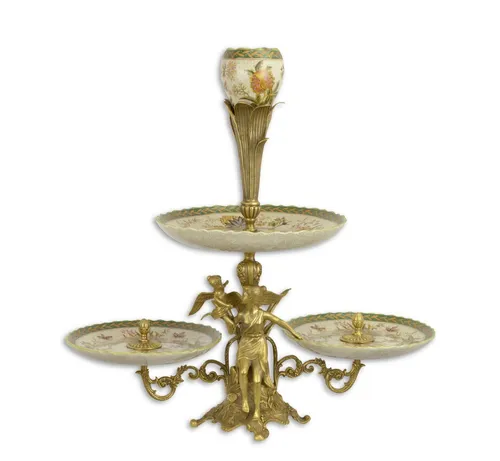 Aubaho Dekoobjekt Etagere aus Porzellan mit Bronzegefassung - Elegante zweistöckige Etagere aus feinem Porzellan mit stilvoller Bronzegefassung. Ideal zur Präsentation von Desserts oder als dekorative Ablage für Accessoires. Perfekt für jeden Anlass!
