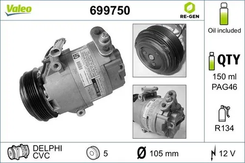 Valeo Kompressor für Klimaanlage VALEO RE-GEN - AT 699750 - Autoteile: Hochwertiger Klimakompressor für optimale Kühlung, energieeffizient und langlebig für zuverlässigen Einsatz im Fahrzeug.