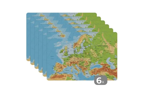MuchoWow Platzset Karte Europa - 6er Set, Abwaschbar, Hitzebeständig - Schützen Sie Ihren Tisch stilvoll mit den MuchoWow Platzsets! Dieses 6er Set aus robustem Vinyl ist abwaschbar und hitzebeständig, ideal für jede Mahlzeit oder Bastelaktivität.
