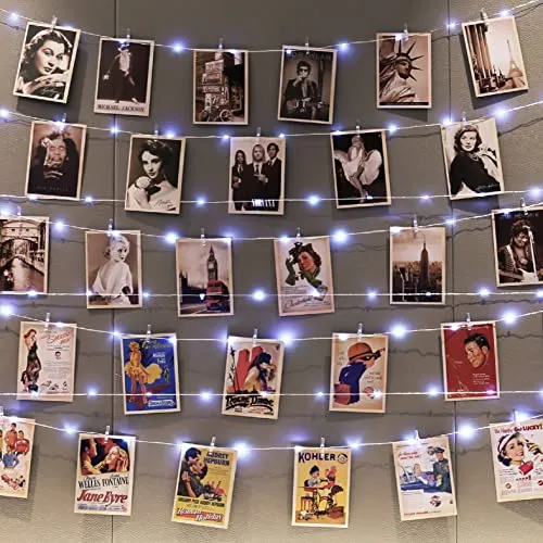 LEDs weiß Fotoclips Lichterkette, 40ft Lichterkettes mit 52 Klammern und 18 Haken an der Wand, Timer 8 Modi USB Batteriebetrieben Foto Lichterkette für Bilder,Zimmer, Weihnachten, Hochzeiten 120