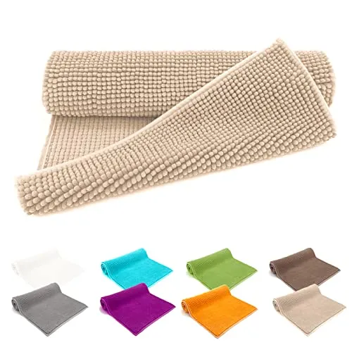 heimtexland ® Badvorleger Chenille Super Flauschig Saugstark Badteppich Badematte Ökotex Typ771 Beige 60 x 90 cm