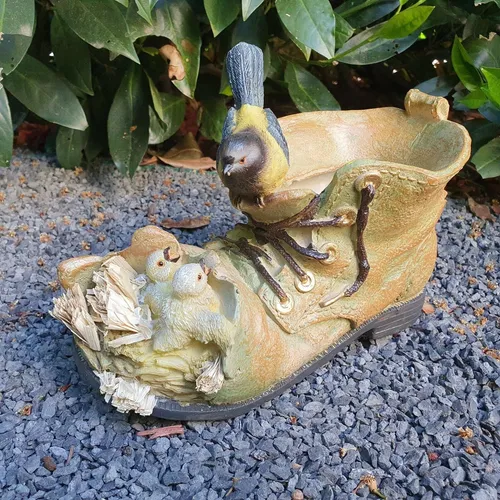 Gartenfigur Gartendeko Pflanzschuh mit Vogel zum bepflanzen 13 cm Balkon Figur