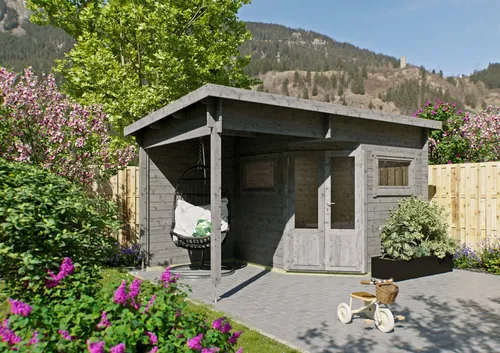 Fjordholz 5-Eck Gartenhaus Leva 2B – Massivholz für Ihren Garten - Robustes 5-Eck Gartenhaus aus 28mm nordischer Fichte, ideal für Gartenfreunde. Mit stabiler Dachkonstruktion und hochwertigen Fenstern bietet es perfekten Schutz und eine ansprechende Optik.