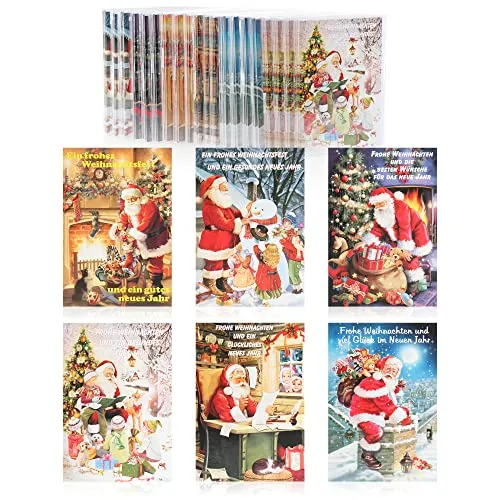 com-four® 100x Grußkarte für Weihnachten - Festtagskarten mit 6 weihnachtlichen Motiven - festliche Klapp-Karten mit Briefumschlägen - Weihnachtskarten - Festgruß (100 Stück - Santa)