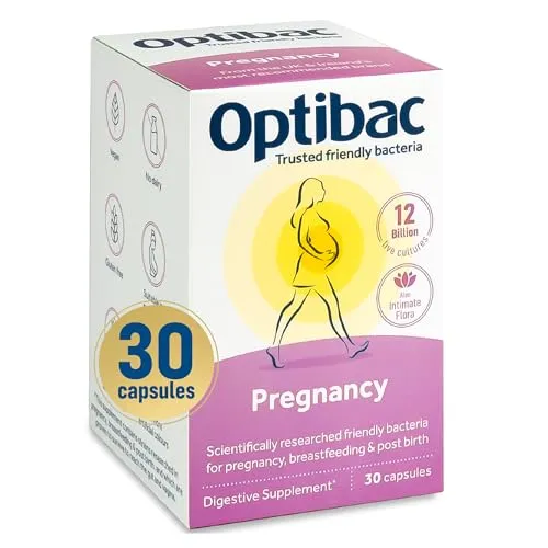 OptiBac Für Schwangerschaft - 12 Mrd Bakterienkulturen - Probiotika Lactobacillus, unterstützt die Gesundheit während der Schwangerschaft mit einer hohen Anzahl an Bakterienkulturen in praktischen Kapseln.
