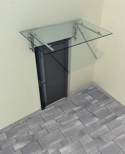Glaszentrum Hagen Vordach Typ - L, 120x90cm - Hochwertiges Vordach aus VSG-Glas mit Edelstahlhaltern, ideal für Eingänge. Rostfrei und wartungsfrei, bietet optimalen Schutz und elegantes Design für Ihr Zuhause.