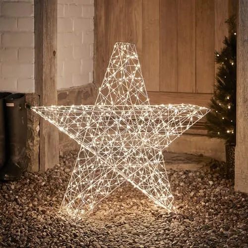 Lights4fun 82cm 3-in-1 LED Stern Figur mit Timer für Weihnachtsbeleuchtung - Dekorative Stern-Silhouette mit 600 Micro LEDs in 3 Farben. Ideal für Innen- und Außenbereich, IP44 geprüft. Mit 8m Zuleitung und praktischer 6 Stunden Timer-Funktion.