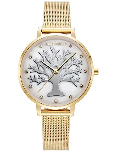 Julie Julsen JJW1167YGME-2 Lebensbaum Uhr - Armbanduhren für Damen, exquisite Damenuhr mit goldfarbenem Edelstahlarmband und perlmutt Ziffernblatt im Lebensbaum-Design – das perfekte Geschenk für besondere Anlässe.