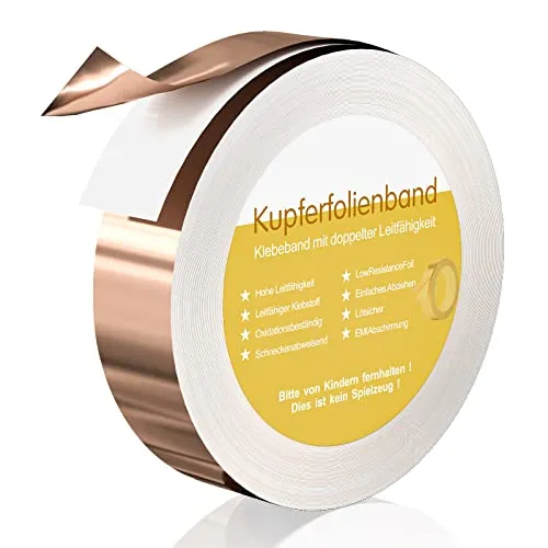 Cong.Lai Kupferband Gegen Schnecken Schneckenschutz 30mm x50m, Hochbeete für Garten Schneckenzaun, Selbstklebend EMI Abschirmband, Selbstklebend Kann ersetzen Schneckenkorn, Schneckenkragen