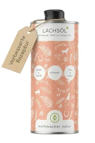 Lachsöl Plus für Hunde & Katzen 250ml I Optimales EPA & DHA Verhältnis I Omega 3 & 6 aus Lachs-Öl und Algenöl I Atlantik-Meer-Lachs, Salmon Oil
