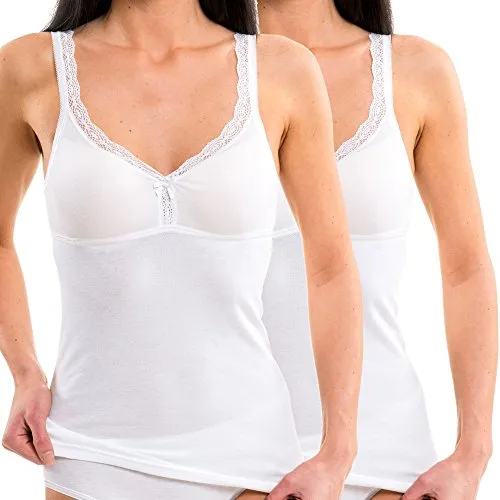 HERMKO 2er Pack Damen BH-Hemd - Weiches Unterhemd mit Spitze für Cup B + C - Unterhemden & BH-Hemden für Damen, aus hochwertigem Baumwolle/Modal Mix für ein angenehmes Hautgefühl und elegantem Design mit Spitze.