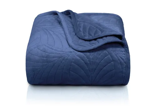 Gräfenstayn Premium Tagesdecke - Steppung & Blatt-Design in Blau, 170 x 210 cm - Wärmende Tagesdecke mit stilvollem Blatt-Design, aus 100% Polyester, pflegeleicht und trocknergeeignet, ideal für gemütliche Akzente im Schlafzimmer.