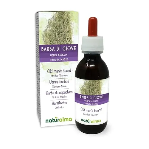 Bartflechte oder Jupiterbart (Usnea barbata) Thallus (Flechte) Alkoholfreier Urtinktur Naturalma - Flüssig-Extrakt Tropfen 120 ml - Nahrungsergänzungsmittel - Veganer