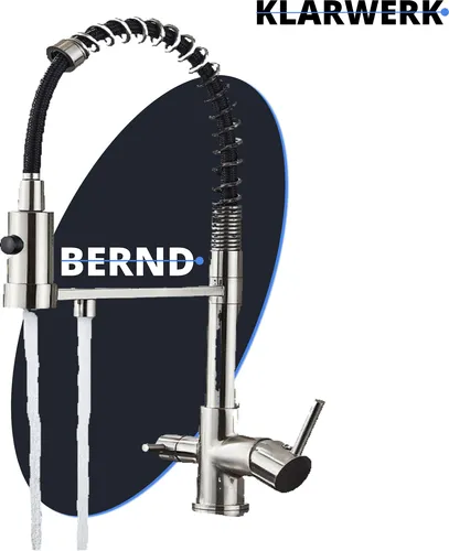 Bernd 3-Wege Gastronomie Wasserhahn - Edelstahl Mischbatterie mit 360° Drehfunktion, ideal für Küche und Restaurant. Anschluss für Filter, Osmose und Sprudelgerät für reines Wasser.