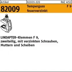 Lindapter Klemmen ART 82009 GTF 9 M12 galv. verzinkt - Sonstige Elektroinstallationsartikel, zweiteilige Klemmen aus Temperguss F 9, ideal für zuverlässige Verbindungen mit verzinkten Schrauben und Muttern.