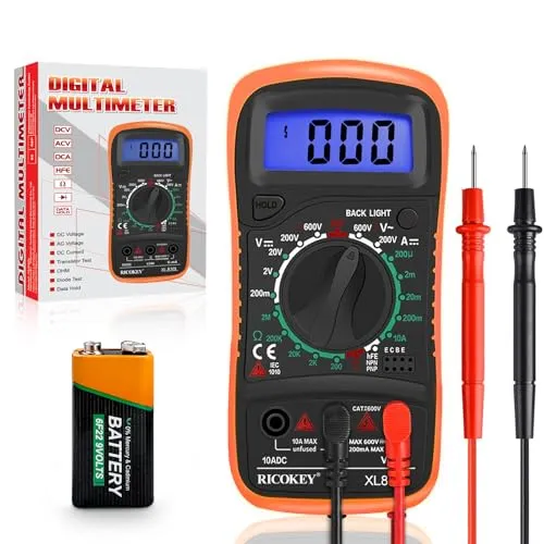 Digital Multimeter - Voltmeter, Batterietester, Spannungsprüfer - Multimeter für AC/DC-Spannung, Strom, Widerstand und mehr. Mit großem LCD-Display und Hintergrundlicht, ideal für präzise Messungen in Auto, Haushalt und Labor.