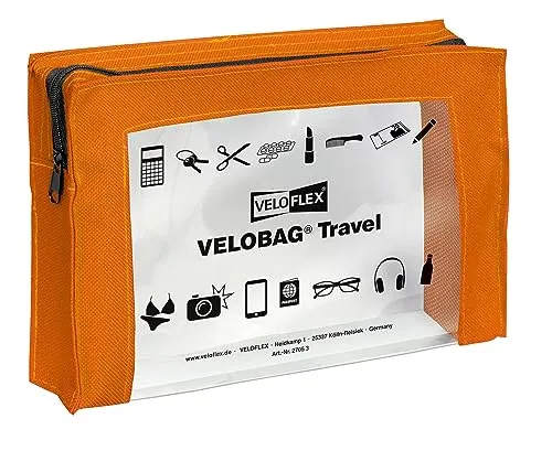 VELOFLEX 2705330 - VELOBAG Travel DIN A5 Kleinkrambeutel Reißverschlusstasche Mehrzwecktasche, Textil und PVC,orange, 1 Stück