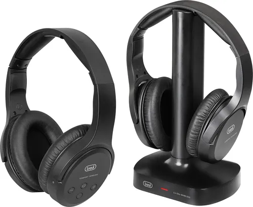 Trevi Frs1580 Headset One Size - Schwarz - Kabelloses TV-Headset mit 30m Reichweite, ideal für gleichzeitiges Hören von zwei Personen. Bequemer, verstellbarer Kopfbügel und wiederaufladbare Batterien sorgen für langanhaltenden Komfort.