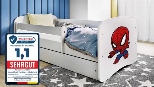 Raumhirsch Furniture Kinderbett Spiderman, 80x180 cm - Kinderzimmermöbel mit abnehmbarer Schutzschiene für maximale Sicherheit und praktischer Stauraum durch integrierte Schublade – ideal für ein modernes und gemütliches Kinderzimmer.