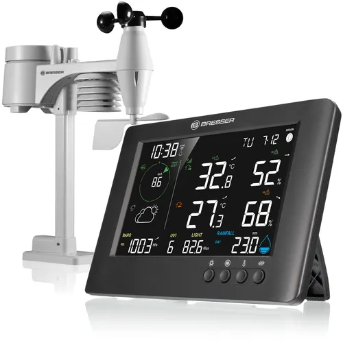 Bresser WLAN 7-in-1 Wetterstation TB - Wetterstation mit 7-in-1-Außensensor für umfassende Wetterdaten, inklusive WLAN-Verbindung zur Online-Datenanzeige und Innenklima-Überwachung.