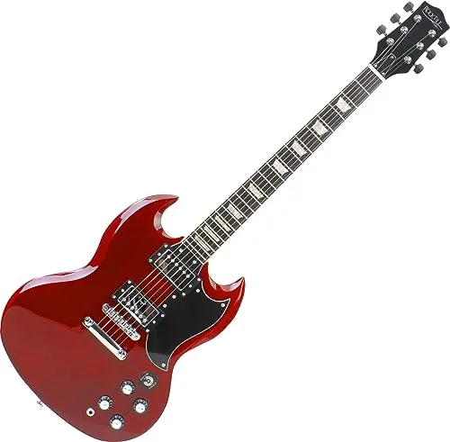 Rocktile Pro S-Red E-Gitarre - Heritage Cherry, 2 Humbucker, verchromte Hardware und inklusive 2,5m Gitarrenkabel