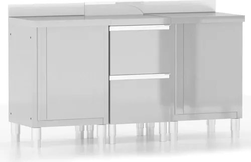 vidaXL Gastro-Küchenschränke 3 Stk. Edelstahl - Filme: Robuste Edelstahl-Küchenschränke mit verstellbaren Füßen und 10 cm hoher Aufkantung, ideal für Gastronomie und Zuhause, inklusive Montagezubehör.