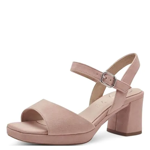 Tamaris COMFORT Damen Sandalen mit Absatz aus Leder, Rosa (Rose Suede) - Wanderschuhe mit elastischen Einsätzen für Hallux-Freundlichkeit und optimaler Passform. Hochwertiges Leder sorgt für Komfort und Langlebigkeit bei eleganten Anlässen.