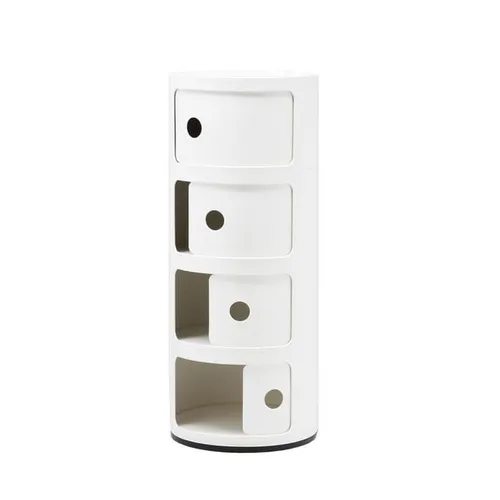 Kartell Componibili 4 Elements, Weiß, Runde Basis - Badutensilienbehälter aus ABS, entworfen von Anna Castelli Ferrieri. Ideal für drinnen und draußen, bietet praktischen Stauraum mit stilvollem Design.