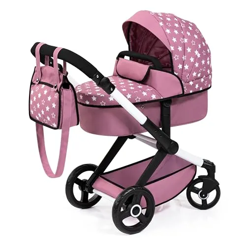 Bayer Design 17076AB Puppenwagen Xeo - Puppenwagen für Puppen bis 46 cm, wandelbar als Puppenjogger mit höhenverstellbarem Griff und schwenkbaren Vorderrädern für müheloses Manövrieren.
