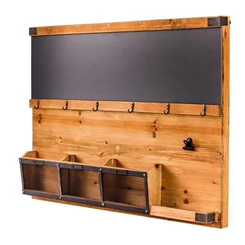 Riess Ambiente Wandboard HERITAGE 80cm natur - Wandboard aus lackiertem Pinienholz mit Kreidetafel, 6 Haken und Ablage – ideal für die Organisation von Schlüsseln und Notizen im Flur oder Büro.
