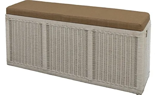 Korb-Outlet Sitztruhe aus Natur-Rattan mit Wäschefach - Elegante Sitzbank mit gepolsterter Sitzfläche, ideal für Bad und Flur. Handgefertigt aus Rattan, bietet sie praktischen Stauraum und Stil in einem.
