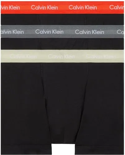 Calvin Klein 3P Cotton Stretch Trunks Schwarz/Braun - Bequeme Herrenunterhosen - Herrenunterhosen aus 95% Baumwolle, 5% Elastan mit ikonischem Calvin Klein-Bund. Atmungsaktive, formstabile Trunks für maximalen Komfort und Stil im Alltag.