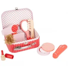 Small Foot Schmink- und Frisierkoffer Retro - Schminktisch für Kinder ab 3 Jahren, umfangreiches Beauty-Spiel-Set aus Holz mit sicherem Kofferdesign und zahlreichen Schmink- und Frisierutensilien.