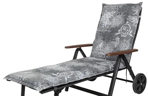 KETTtex Liegenauflage Rollliege Bali 2384 grau Rosen Royal Garden - Hochwertige Auflage für Rollliegen, 100% Baumwolle, verstellbares Halteband und praktische Bindebänder. Ideal für entspannte Stunden im Garten, Maße: 193x60x8 cm.
