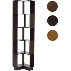 Eck-Bücherregal HWC-P53 in Walnuss-Optik - Platzsparendes Eckregal mit 5 offenen Ablageflächen, ideal für Bücher und Deko. Kratzfeste Melamin-Oberfläche und modernes Design sorgen für stilvolle Akzente in jedem Raum.