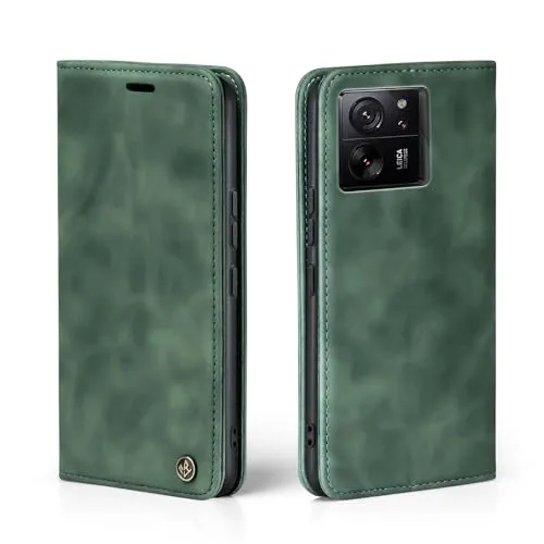 LBH Handyhülle für Xiaomi 13T / Xiaomi 13T Pro in Grün mit Karten- und Geldfach Smartphone Hülle mit Standfunktion Flip Case Schutzhülle Magnetverschluss Vintage